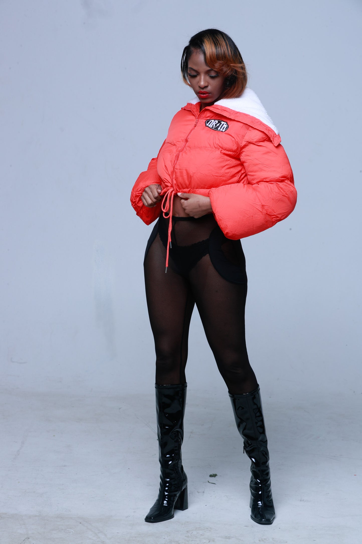 Womens Crop Puffer ( Red )