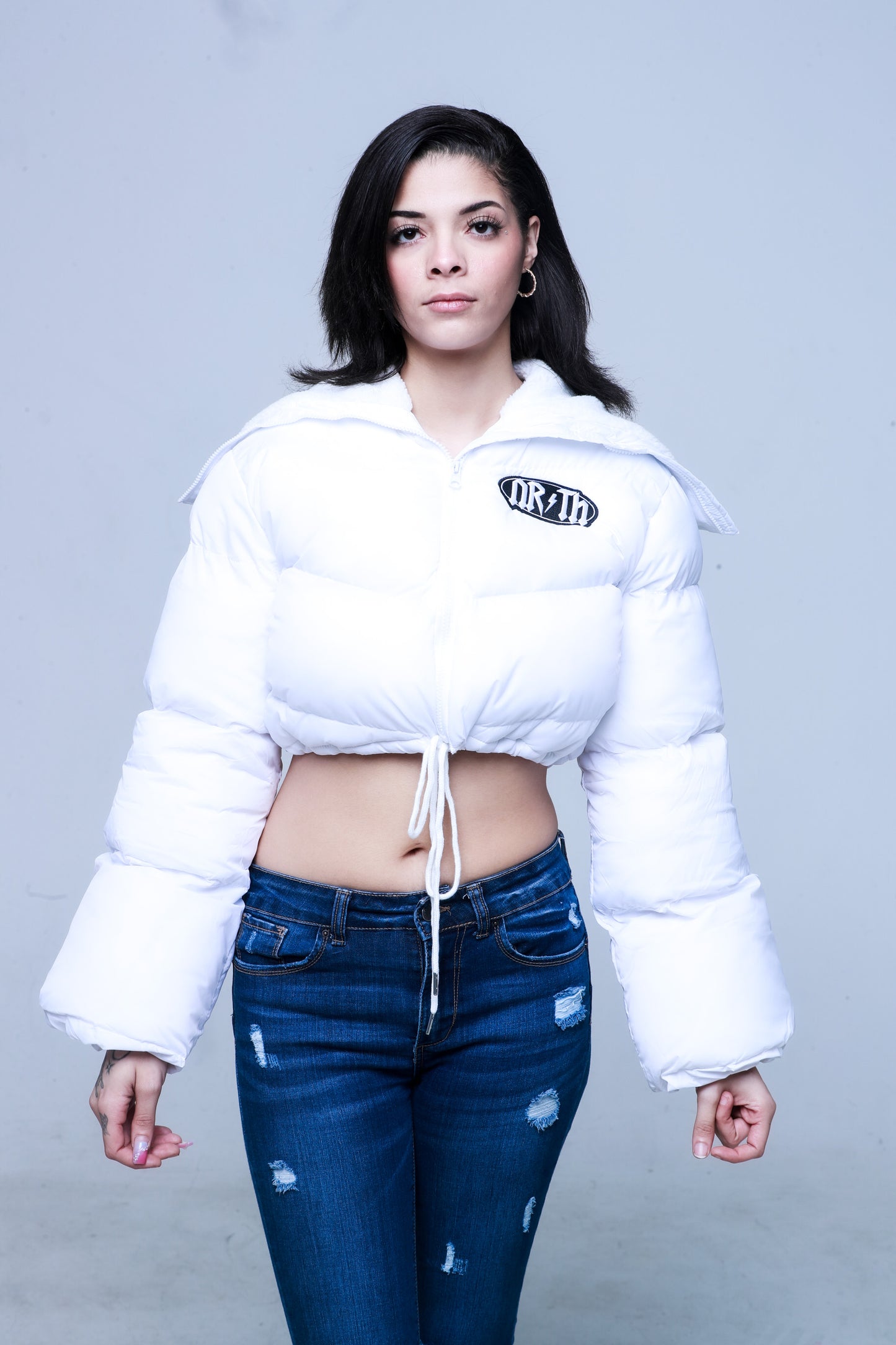 Womens Crop Puffer ( White )