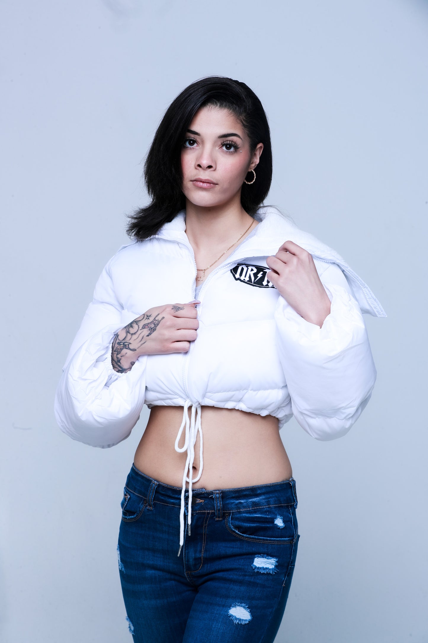 Womens Crop Puffer ( White )