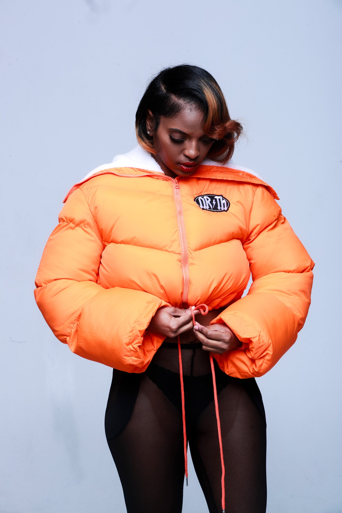 Womens Crop Puffer ( Orange )