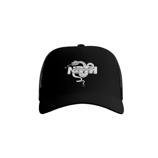 Black Leather NRTH Snake Trucker Hat